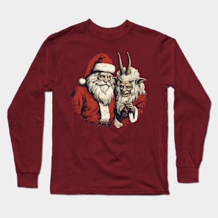 Krampus and Santa Claus - 1920's Style Christmas Illustration Long Sleeve T-Shirt